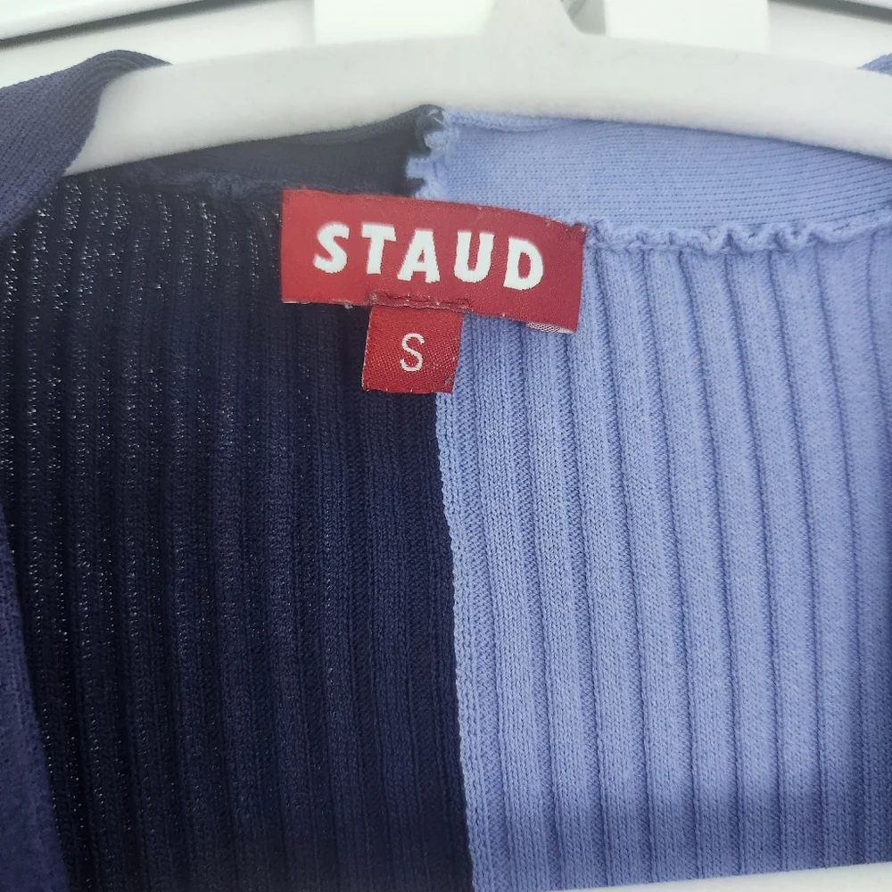 STAUD SHOKO Two-Tone Ribbed Button-Front Maxi Dress - Lavender & Navy - Picture 6 of 6